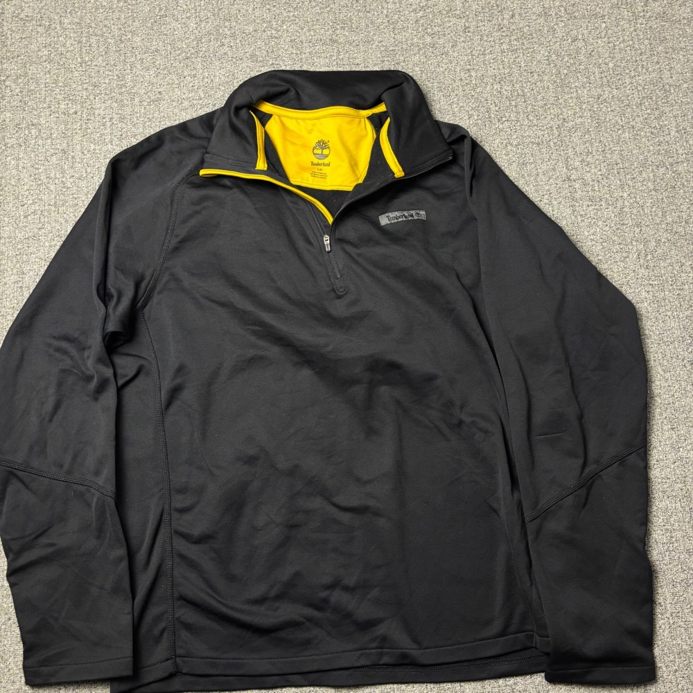 Timberland Pullover Mens Large Quarter Zip Black Yellow Logo Active